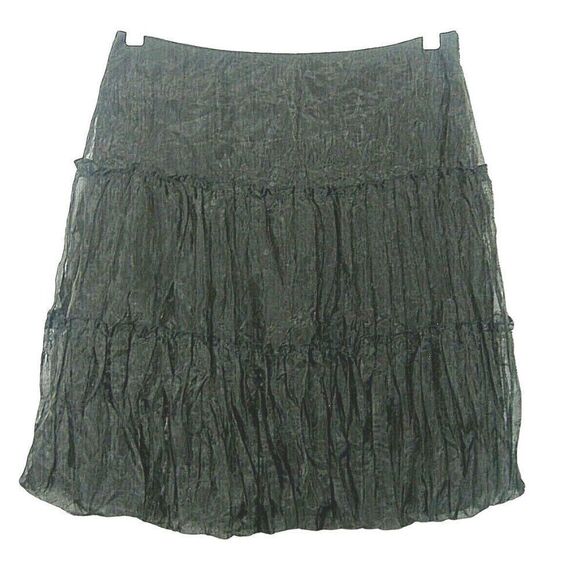 White House Black Market Sz 10 Black Crinkle Tiered Bubble Skirt Semi Sheer USA - Picture 1 of 4